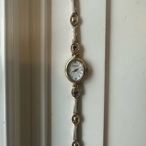 StunningVINTAGE Waltham Silver, Gold & stone watch with mother of pearl dial